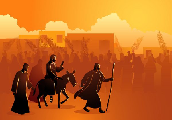 Biblical vector illustration series, Jesus comes to Jerusalem as King